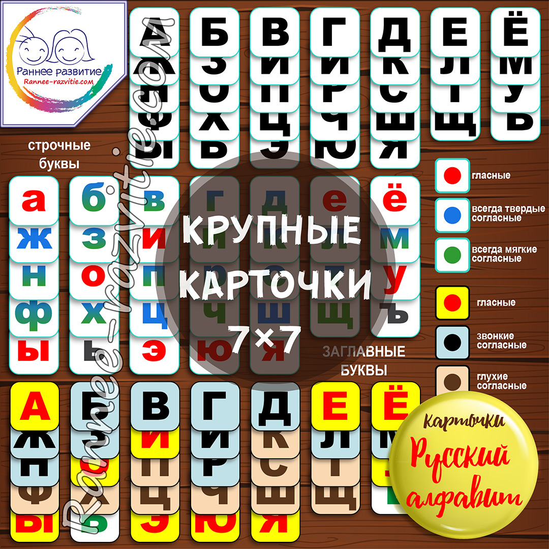 Русский алфавит для детей — карточки для печати (шаблоны)